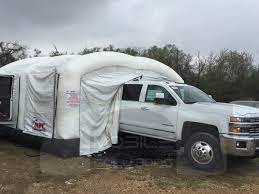 Bedliner Booth With White Truck Mobile Environmental Solutions