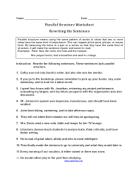 Parallel Structure Worksheets Rewriting Sentences Parallel Structure Wor Text Structure Worksheets Informational Text Structures Sentence Building Worksheets