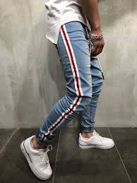 Calça Masculina Com Elastico Na Barra Calca Jeans Com Listra Lateral Side Stripe Jeans Em Alta Ideias De Moda Masculina Vestuario Masculino Blog De Moda Masculina