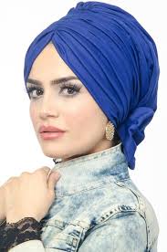 Aise Tesettur Saks Mavi Hazir Turban 1 Turbanlar Siyah Mavi Abiye