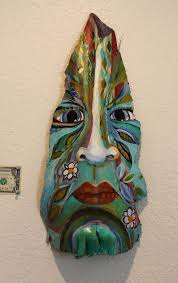Palm Tree Bark Paintings Island Tiki Mask Painted By Gjen Mallory Palm Frond Art Palm Trees Painting Palm Tree Art