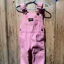 Oshkosh Girls Pink And White Striped Overalls