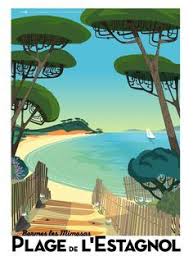 Plage De L Estagnol Bormes Les Mimosas L Une De Mes Plages Preferees A Cote Du Fort Bregancon Demeu Affiches De Voyage Retro Affiches Retro Affiche Vintage