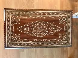 Vintage Anglo Indian Inlaid Wood Table Wood Bone Inlay Coffee Bone Inlay Inlay Wood Inlay