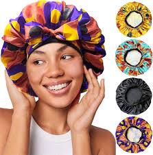 HOME SHARON Satin Bonnet Silk Bonnet for Sleeping 4 Pieces Silky Sleep Cap  Hair Wrap Wide Band Soft Satin Night Cap for Swirly Curly Hair, Non-Slip ...