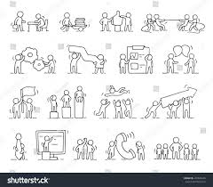 Business Icons Set Of Sketch Working Little People With Gear Arrow Doodle Cute Miniature Scenes Of Workers Hand Dra Vektorgrafik Business Icons Illustration