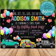 Template Free Quarantine Birthday Invitation Card Printable Car Parade Virtual Birthday Party Invitation Template In 2020 Party Invite Template Birthday Party Invitation Templates Birthday Party Invitations
