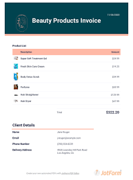 Beauty Products Invoice Pdf Templates Jotform