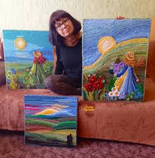 My crochet painting 🩵💚🤎🩷