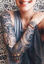 Black And White Floral Mandala Full Arm Sleeve Tattoo Ideas For Women Ideas D Korperkunst Sleeve Tattoos Sleeve Tattoos For Women Full Sleeve Tattoo Design