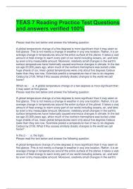 TEAS 7 Reading Practice Test Questions and answers verified 100% - ATI TEAS  7 - Stuvia US