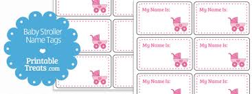 These printable baby shower gift tags featuring pink footprints and are perfect for a little girl. Printable Pink Baby Stroller Name Tags Printable Treats Com