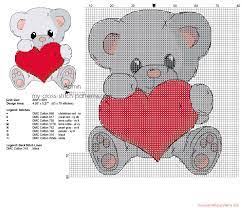Either stitch it unisex as it is or maybe you would prefer to select your own traditional shades, its up to you! Cute Grey Color Teddy Bear With Heart Cross Stitch Pattern Free Cross Stitch Patterns Simple Unique Alphabets Baby