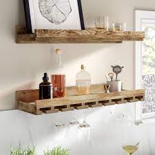 Wall mount wine rack organizer with glass holder & storage shelf home decor new. Trent Austin Design Bernon Solid Wood Wall Mounted Wine Glass Rack Reviews Wayfair