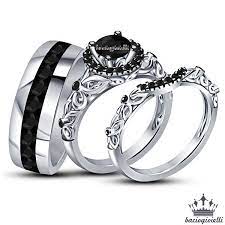 Pin By Baciogioielli On Engagement Ring Set Black Wedding Rings Silver Ring Set Gothic Wedding Rings