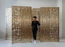 Custom Size 4x7 Double Layer Freestanding Room Divider Screen Bronze Gold Aluminum Composite Panels Freestanding Room Divider Room Divider Screen Room Divider