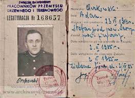 1955 r. Adam Oczkowski. Legitymacja Związków Zawodowych Pracowników  Przemysłu Drzewnego i Terenowego.