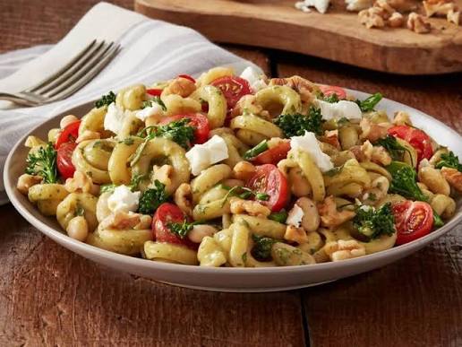 one dish of Roasted Vegetables and fresh Pesto Penne Pasta.