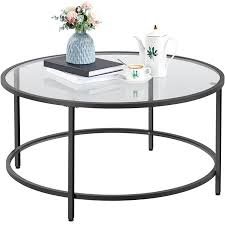 The best way to tie your room together is with a stylish coffee table. Easyfashion Round Glass Top Coffee Table Metal Framed End Table Black On Walmart Accuweather Shop