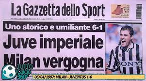 On the 6th of march 1997, juventus scored 6 of the best in the san siro against milan! 06 Aprile 1997 La Juventus Gioco A Tennis Alla Scala Del Calcio Tuttocalcio360