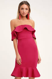 Confidence Boost Magenta Off The Shoulder Bodycon Midi Dress Midi Dress Bodycon Dresses Party Dresses For Women