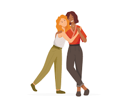 Vector illustration, happy cartoon lesbian couple isolated on white  background. Same sex relationship, lgbt family. Cute homosexual women  standing together and hugging. 17687750 Vector Art at Vecteezy