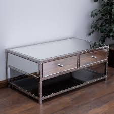 Ryanne Studded Mirrored 2 Drawer Coffee Table Coffee Table Mirrored Coffee Tables Coffee Table With Storage