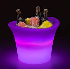 Led beer bucket 1.with remote control and rechargeable lithium battery 2.low voltage, safe, pe material 3.ce,rohs,1 year customize ice bucket with colorful leds led champagne bucket,led beer. 15 W X 11 H Ice Bucket W Led Lighting 16 Color Options Rechargeable White Hookah Lounge Decor Ice Bucket Neon Party Decorations