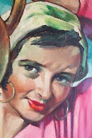 ANTIQUE ORIGINAL OIL PAINTING ON CANVAS SIGNED BEAUTIFUL GIRL W/ PITCHER  DUTCH