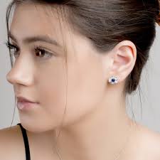 Lapis Lazuli Cornflower Stud Earrings: Sterling Silver Floral Jewelry