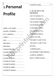 Learn how to use social media to connect with employers & get hired. Personal Profile For Students Esl Worksheet By Sasophia2014