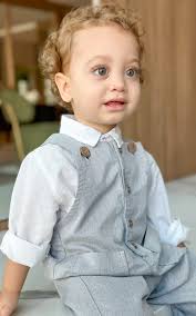 Macacão Jardineira Sarja Bebê Menino Cinza Claro