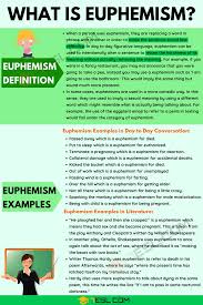 Euphemism Definition And Examples Of Euphemism In Speech Literature 7 E S L English Writing Skills English Vocabulary Words Learn English Vocabulary
