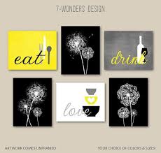 Kitchen Wall Art Print Set Eat Drink Love Dandelions Kitchen Decor Modern Kitchen Wall Art Kitchen Decor Wall Art
