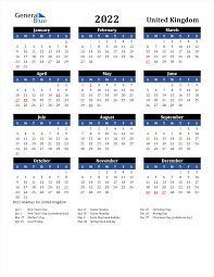2022 united kingdom calendar with holidays