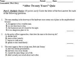 After Twenty Years By O Henry Quiz By Writertogo Tpt