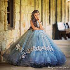 Dusty Blue Ball Gown Girls Pageant Dress Toddler Sleeveless Appliques Princess Kids Formal Dress C Kids Formal Dresses Girls Pageant Gowns Girls Formal Dresses