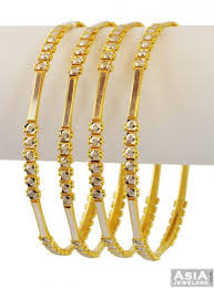 Indian ladies love to embellish their wrists with beautiful bangles. Indian 22k Gold Bangles Ajba56412 Indian 22k Gold Bangles 4 Pc With Two Tone And Diamond Cut Style