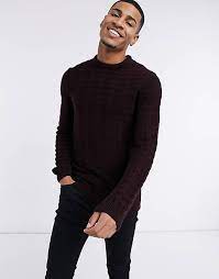Free spirited women's bohemian clothing. Asos Design Textured Knit Jumper In Dark Burgundy Asos