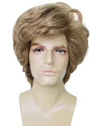 HPO Adult Men's Brown 1980s WHAM Michael George Pop Star Wavy Wig