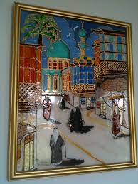 شناشيل بغدادية shanasheel of baghdad رسم على الزجاج sold islamic art painting art