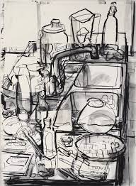 John Bokor Kitchen Sink Charcoal Wash And Collage Still Life Drawing Still Life Artists Still Life Art