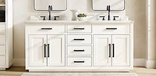 Nine drawers and two open shelves create storage for toiletries and bath towels, so you can reduce clutter on the sleek marble top. Custom Bath Collections Rh
