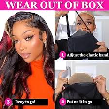 Amazon.com : 200% Density Glueless Wig Black Red Blonde Wig red and blonde  highlight wig human hair Body Wave Lace Front Wigs Human Hair 13X6 Lace  Front Human Hair Wigs Pre Plucked