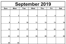 September 2019 Calendar Excel Calendar Printables September Calendar Calendar Template
