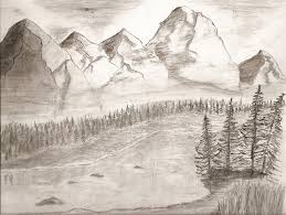 Fantasy Agustus 1985 Silent slope snow mountain landscape pencil drawing l017.