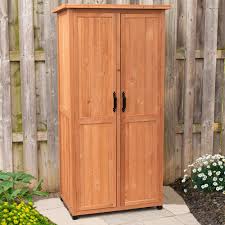 Leisure Season Vss3005 Vertical Storage Shed Brown Indoor And Outdoor Wooden Equipment Closet Lockable Lawn Garden Backyard Patio Tool Cabinet Organizer Large Locker With Door And Shelves