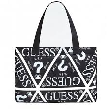 Un cabas, c'est bien ! Sac Cabas Noir Et Blanc Femme Guess Pas Cher Espace Des Marques