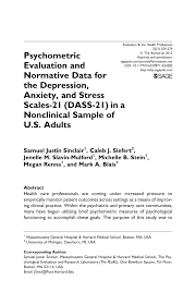 PDF) Psychometric Evaluation and Normative Data for the Depression,  Anxiety, and Stress Scales-21 (DASS-21) in a Nonclinical Sample of U.S.  Adults
