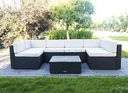 Amazon Com Vanerum 7 Piece Outdoor Patio Pe Rattan Wicker Sofa Sectional Furniture Set Black Fo Outdoor Furniture Sets Backyard Patio Sectional Furniture